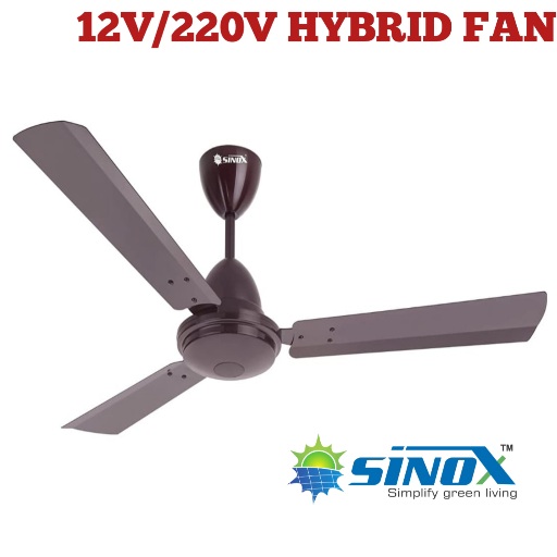 Sinox Hybrid Dual Input (12V DC/230V AC) BLDC Ceiling Fan 1200mm with Remote (Brown)