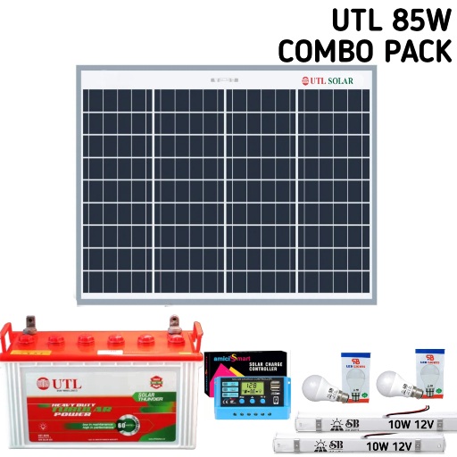 SB Lead Acid Combo Pack UTL 85W Panel With Utl 40Ah Battery & Dc Lights (Material Alone) 