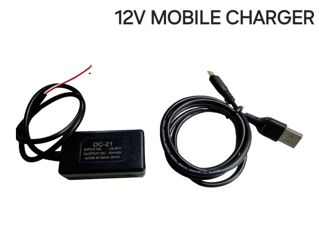 ERD 12V or 24v to 5V 2AMobile Phone Charger with usb Charger For Bike, Car, Truck, Minibus 12V Etc, Black